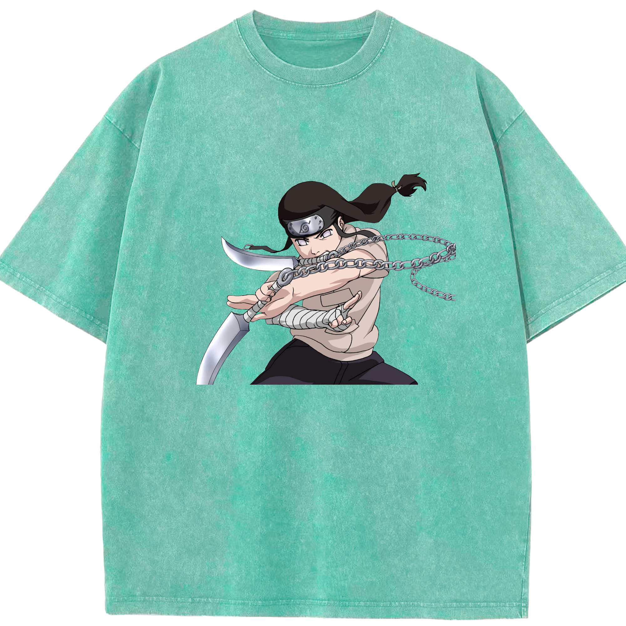 （画像用） NARUTO -ナルト- 日向ネジ Hyūga Neji 綿100% ヴィンテージ風 半袖Tシャツ（フロントプリント）